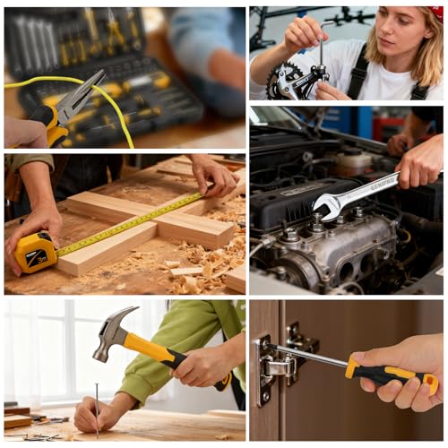 GRENPRO 219PCS Tool Set Tool Kit For Home, Car Motorcycle Automotive Basic Dorm Starter Household Hand Tool Kits, Mechanics Tools Set For Women, Portable Plastic Tool Boxes Organizers And Storage Case - style: Yellow Hand Tool Set 219PC