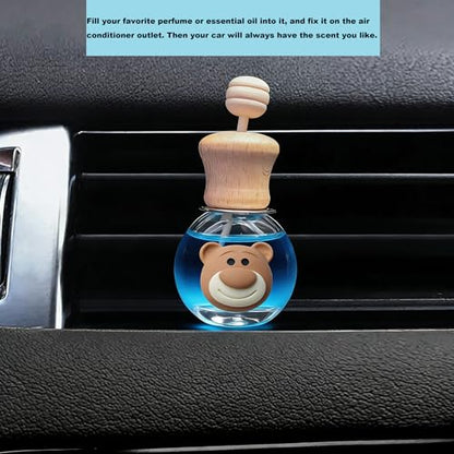 2 Pack Car Air Freshener Diffuser, Refillable Empty Glass Bottles with Vent Clip & Wooden Lid, Drift Car Air Freshener for Essential Oils, Long Lasting Car Scent Fresheners-A1 - size: Bear-A1 - 2PCS