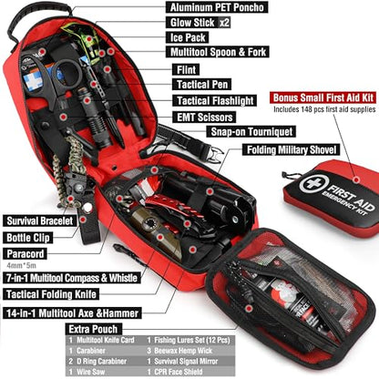 Survival First Aid Kit, 190 Pcs Survival Gear and Medical Supplies, Military IFAK EMT Molle Tactical Pouch for Outdoor, Camping, Hiking, Car, Vehicles and More - color: Red