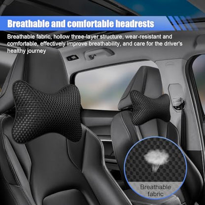 ZIMISI 2PCS Car Headrest Pillow, Breathable Leather Car Neck Pillow, Soft Cloud Silk Cotton Neck Support Relief Cushion, Comfortable Automotive Seat Head Rest Pad for Driving Fatigue Relief (Black) - color: Black