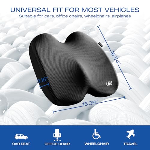Skechers Seat Cushion, Ergonomic Memory Foam Cushion for Long Sitting Hours on Office & Home Chair, Car Seat Cushion for Sciatica, Coccyx Cushion,Black - color: Black