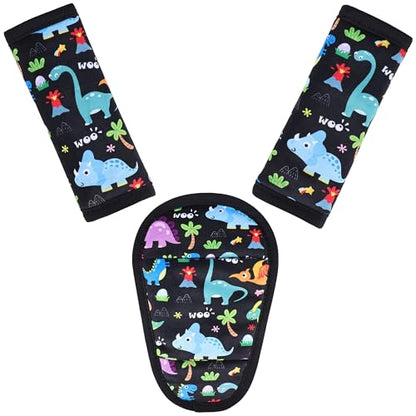 3 Pcs Car Seat Stroller Straps Pads for Baby, Soft Shoulder Strap and Crotch Covers, Universal Shoulder Straps Pads for Car Seat, Pushchair, High Chair (Dinosaur) - color: Dinosaur