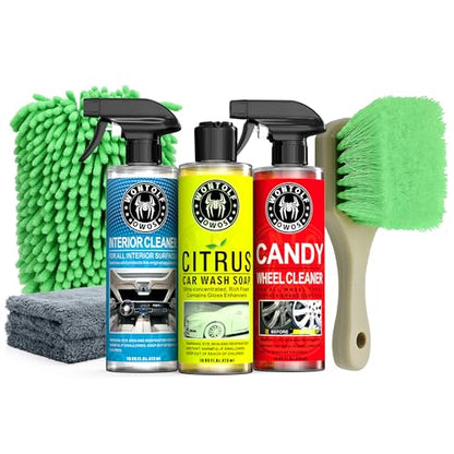 Wontolf Complete Car Wash Cleaning Kit, Car Interior Detailing Kit with Car Wash Soap, Interior Detailing Cleaner, Wheel Cleaner, Wheel Brush, Dying Towel, for Cars Trucks RVs SUVs - size: 2.29 Fl Oz (Pack of 7)