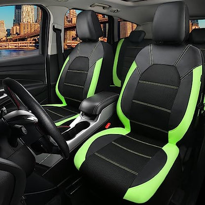 CAR PASS Luminous Green Leather seat Covers Universal Sport car seat Cover, 5mm Composite Sponge Inside, Airbag Compatible fits Most Cars, SUVs,Trucks,Vans (Full Set,Black with Green) - color: Black Green, size: Full Set