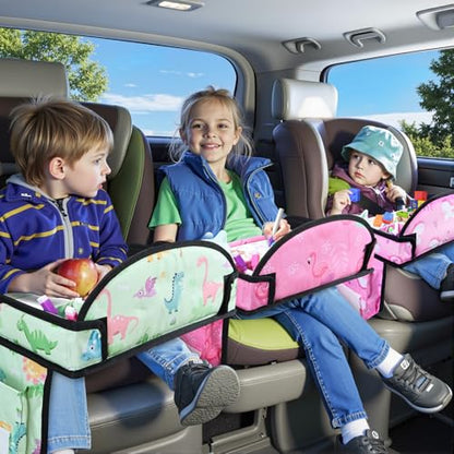 3PCS Kids Travel Tray for Airplane - Toddler Car Seat Table Tray, Road Trip Essentials for Boys & Girls, Carseat Lap Desk for Kids Road Trip Activities - color: 2Pink/Green-3PCS