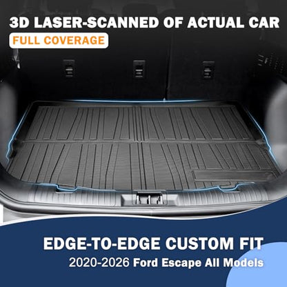 KUST Trunk Cargo Mat for 2020-2026 Ford Escape Accessories, All Weather Cargo Liner Rear Trunk Liner TPE Rubber Raised Edge - size: For 2020-2026 Escape | Trunk Mat