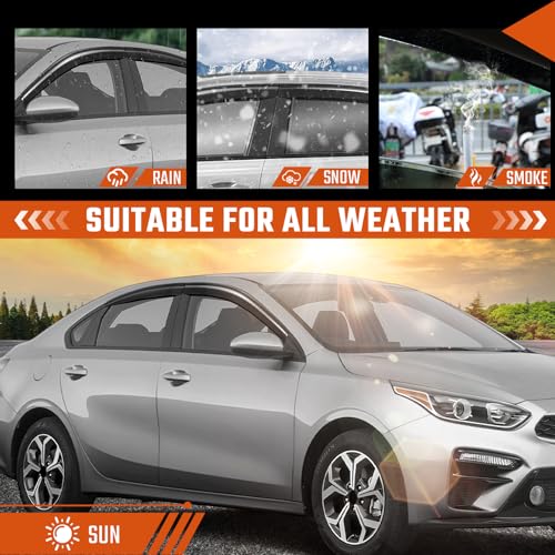 Tape-on Rain Guards Compatible with 2019-2024 Kia Forte, Out Channel Window Deflector Extra Durable Side Sun Wind Deflectors 2024 Forte Rain Guard Black 4 PCS - size: Fit for Kia Forte 2019-2025