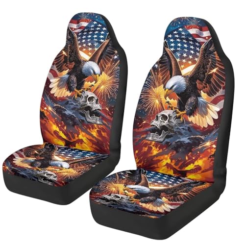 Eagle Car Seat Covers 2 Pcs Cool Car Seat Covers for Front Seats Stretch Polyester Fabric Cover Patriotic Auto Interior Accessories Universal Fit for Most Cars,SUVs,Sedans - color: Cool Eagle Skull Flag