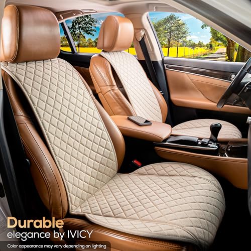 IVICY Faux Linen Front Car Seat Cover – Durable, Non-Slip Seat Protector for Cars – 1 Unit, Light Beige - color: BEIGE WS LN