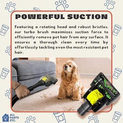 Pet Hair Removal Turbo Brush Vacuum Tool, Pet Hair Vacuum Attachment & Two Adapters for 1 3/8” 1-1/4" & 1.5" Compatibility with Shop-Vac, Shark, Miele, Bissell, Hoover, Eureka