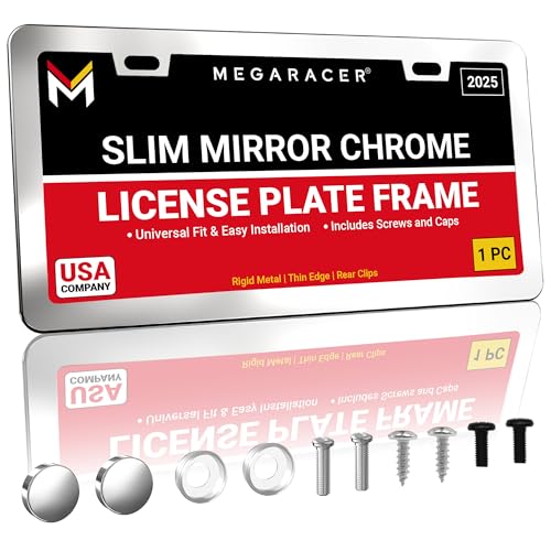 Premium Slim Mirror Chrome License Plate Frame – 1 Piece, Rust-Free Stainless Steel, Rattle-Free, Street Legal Universal with Screw Caps, Thin Silver Metal Front or Rear Car Tag Holder for Men & Women - color: Chrome, size: 1 Piece