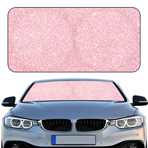 Windshield Sun Shade Foldable Car Front Window Covers for Car Accessories Sun Heat UV Rays Visor Protector Protection for Universal Cars SUV Truck(Pink Sequins) - style: Pink Sequins