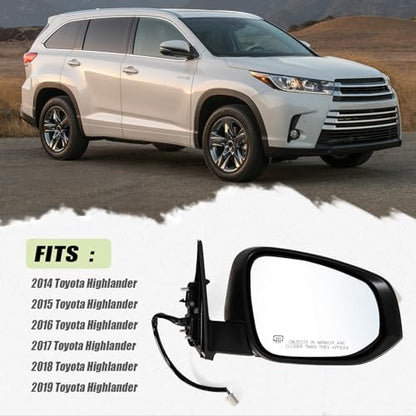 Right Passenger side Mirror Fits 2014-2019 Toyota Highlander With Power Glass, Heated,Turn Signal and Manual Folding,Without Blind Spot Match white Replace 87910-0E140(6Pins) - color: White, size: 6Pins-Right