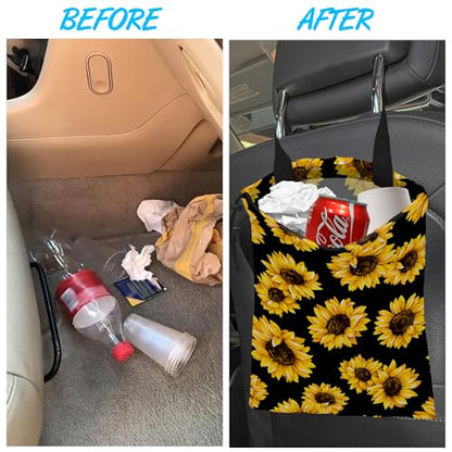 Car Trash Bag Sunflower Car Garbage Bag Hanging Car Trash Can for Back Seat with Drawstring - color: Sunflower