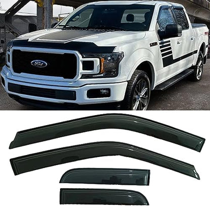 Window Visors Rain Guards Side Wind Deflectors for 2015-2025 Ford F150 Extended Cab/Super Cab 2017-2025 F250/350 SuperDuty Super Cab, Window Vent Sun Shade Smoke 94974 4-Pieces Set - size: 2015-2024 F-150 Extended Cab/Super Cab