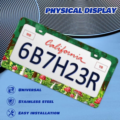 Red Mushrooms License Plate Frame Forest License Plate Holder Personalise Stainless Steel Funny Design Compatible with Standard License Plate Frames for USA and Canada 6 X 12 Inch 2 Holes with Screws - color: Red Mushrooms