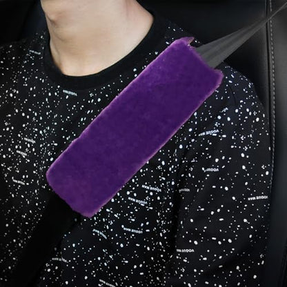 2 Pack Car Seatbelt Covers Shoulder Pad, Soft Faux Sheepskin Seat Belt Shoulder Cover for a Comfortable Driving, Seat Belt Shoulder Strap Covers Helps Protect Your Neck and Shoulder (Purple) - color: Purple