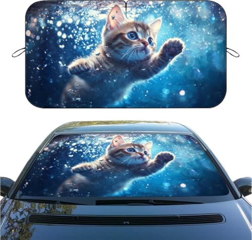 Diving Cat Car Windshield Sunshade Sun and Moon Pattern, Foldable Front Window Sun Shade, UV Rays & Heat Blocking, Universal Fit for Sedan SUV Truck, 59" x 31.5" Automotive Interior Protector - color: color 6