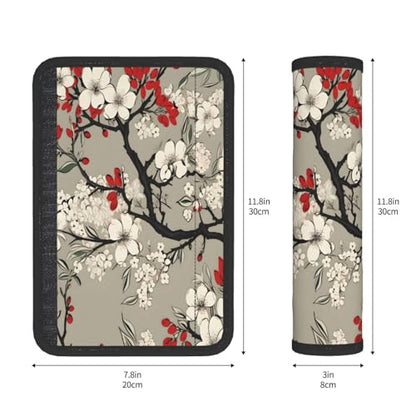 Seat Belt Cover Pad Japanese Red White Cherry Blossom Soft Safety Car Automotive Seat Belt Pads Cushion Shoulder Strap Covers for Cars or Bags, 2 Pcs - color: Japanese Red White Cherry Blossom