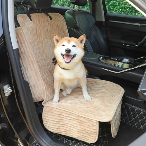 Dog Car Seat Cover for Front or Back Seat, Soft Flannel Pet Car Seat Protector with Waterproof Layer, Non-Slip Washable Dog Car Bed Mat for Travel (LightCoffee Front) - size: LightCoffee Front