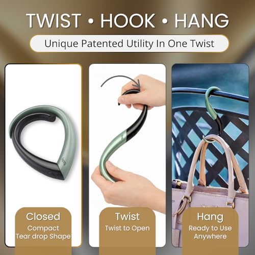 EMBRACE Purse Hook Hanger – Lightweight, Durable Teardrop S Hooks | Bag Clip Holds 22 lb Bags, Backpacks, Totes | Purse Charms for Women, Men Onyx & Mint - color: onyx/mint