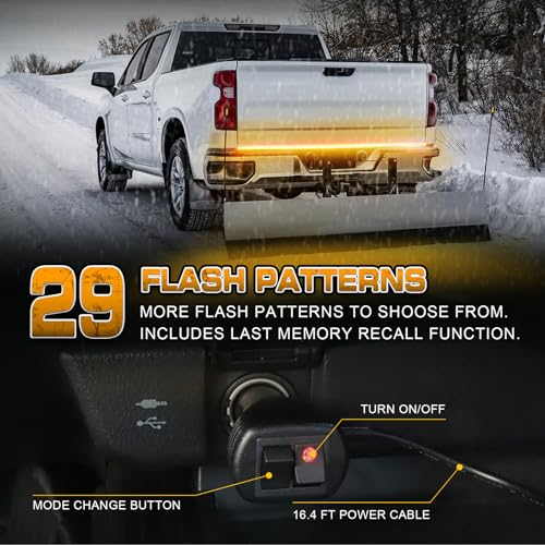 XRIDONSEN 60 inch Truck Tailgate Amber Strobe Lights Strip 360 LED Tail Emergency Light Bar Flashing Warning Hazard Safety Rear Window Lights for Tow Plow Trucks Construction Vehicles Pickup Trailer - color: Amber/Yellow