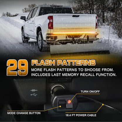 XRIDONSEN 60 inch Truck Tailgate Amber Strobe Lights Strip 360 LED Tail Emergency Light Bar Flashing Warning Hazard Safety Rear Window Lights for Tow Plow Trucks Construction Vehicles Pickup Trailer - color: Amber/Yellow