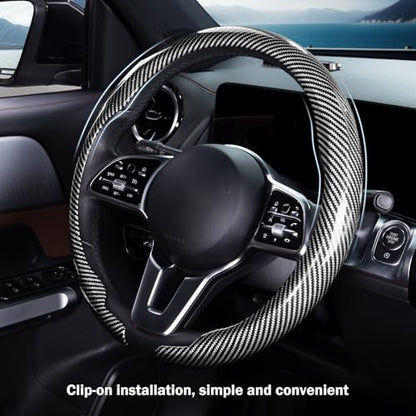 Car Steering Wheel Cover Carbon Fiber Snap On Steering Wheel Accessories Wrap 14.5-15 inch Universal Grip Anti-Skid Protector, Glossy Silver - color: Glossy Silver