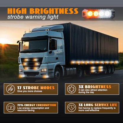4PCS LED Emergency Strobe Lights 4 LED Amber White Surface Mount Flashing Lights Emergency Strobe Grille Beacon Hazard Warning Lights for Trucks Car Vehicles Trailer ATV RV SUV Tow 12V-24V - color: Amber/White