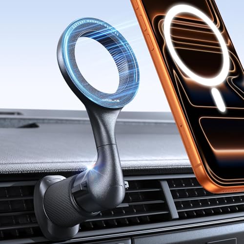 MRGLAS for MagSafe Car Mount [Upgraded 40 Strong Magnets] [360° Rotation] Air Vent Magnetic Phone Holder [Double Metal Hook] Car Phone Holder Mount Compatible iPhone 17 16 15 Pro Max S26 Ultra S25 - color: Black
