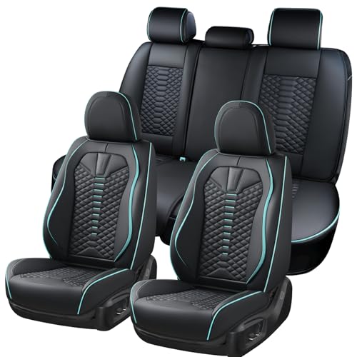 Coverado Leather Seat Covers, Car Seat Covers Full Set, Nappa Leather Seat Covers for Cars, Car Seat Protector Waterproof, Black Car Seat Cover, Universal Seat Cover Fit for Most Cars(Black&Blue) - color: Black&Blue, size: Fullset