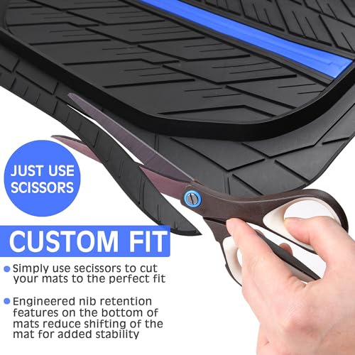 CAR PASS Tire Tread DeepDish Rubber Floor Mats for car Heavy Duty car mats All Weather, Universal XL~M Trim to Fit for Truck SUV Vehicle Automotive, Waterproof car mats 3 Piece(Blue Black) - color: Blue Black