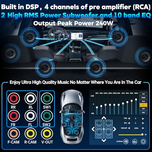 PLZ 10.1" Wireless Single Din Car Radio Stereo with Apple Carplay Android Auto Touch Screen, Car Play Audio Receivers Headunit, Bluetooth 5.3, Backup Camera, 240W, 2 Subwoofers, Navigation, FM/AM, SWC - size: 10.1"