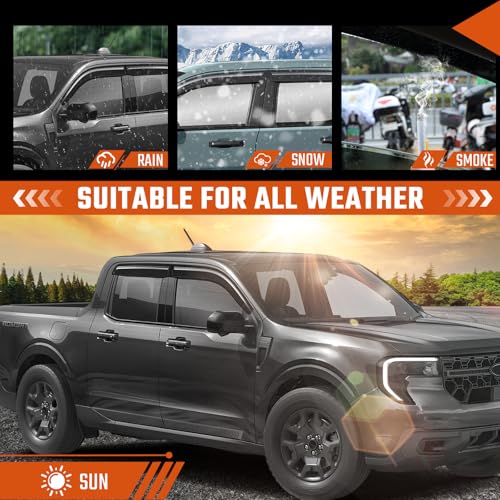 Rain Guards Compatible with Ford Maverick 2022 2023 2024 2025 2026, Tape-on Durable Side Window Visors Wind Deflectors 2022-2026 Maverick Rain Guard Black 4 PCS - size: 2022-2025 Ford Maverick (Tape-On)