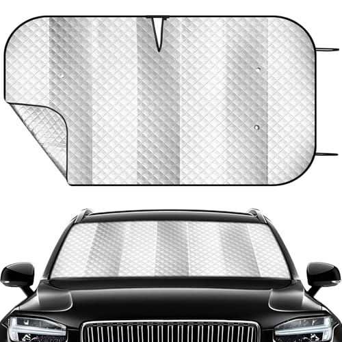 Windshield Sun Shade Car Sun Shade, Folding Car Shades for Front Windows, Blocks UV Rays Sun Visor Protector for Truck SUV Van, Keeps Vehicle Cool - Silver (55" x 29.5") - color: Silver