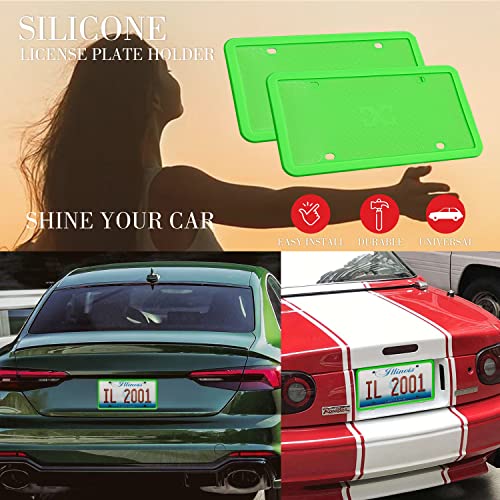 XCLPF Silicone Green License Plate Frame Covers 2 Pack- Front and Back Car Plate Bracket Holders. Rust-Proof, Rattle-Proof, Weather-Proof (Green) - color: Green