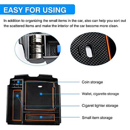 Autorder Center Console Organizer for 2022-2026 Kia Carnival KA4 MPV Accessories Armrest Storage Box Secondary Insert Tray with Orange/Black Silicone Pad - size: 2022-2026 Kia Carnival KA4 MPV