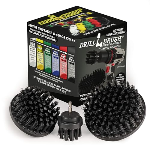 Ultra Stiff Drill Powered Cleaning Brush Set - Heavy Duty Industrial Stripping - Cordless Drill Power Scrubber Grill Brush for Household Cleaning Supplies - Rust Remover - No Wires - BBQ Grill Brush - color: Black