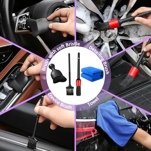 Qydipclin 10pcs Windshield Cleaning Tool Inside Car Window Cleaner Wash Kit with 4 Reusable Microfiber Pads 1 Spray Bottle and Extendable Handle Interior Auto Glass Wiper Kit, Purple - color: Purple