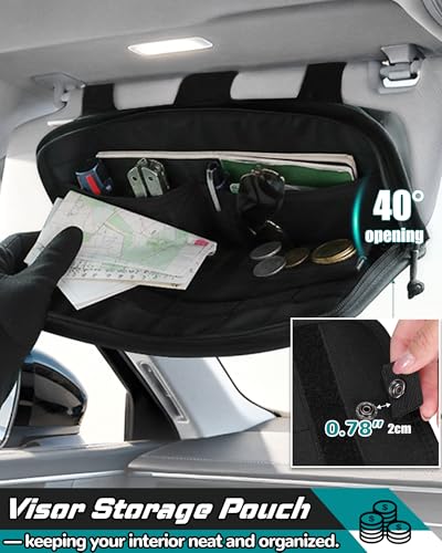 Molle Car Sun Visor Organizer, Heavy Duty Tactical Car Sun Visor Organizer with Large Zipper Pocket & Sunglasses Holder, Semi-Rigid Molle Visor Storage Pouch,Fit Most Cars, Trucks, and SUVs