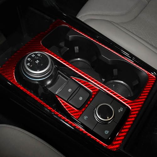 Real Red Carbon Fiber Car Center Console Gear Shifter Control Panel Sticker Auto Interior Trim Compatible with Ford Explorer(U625) XLT/Limited/ST/Platinum/Platinum Hybrid 2020 2021 2022 2023 - color: Automatic Gear Shift Panel