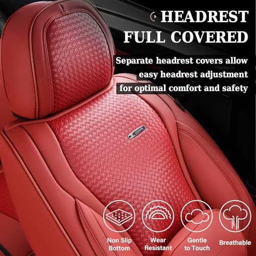 Coverado Seat Covers, Car Seat Covers Front Seats, Waterproof Nappa Leather Auto Seat Cover with Lumbar Head Pillow, Red Seat Covers Carseat Cover Universal Fit for Most Cars - color: Red（Pillow）, size: Front