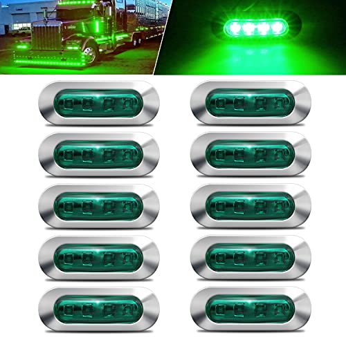 ALFU 10PCS Green DC12V-24V 4 LED Side Marker Indicator Lights Lamp Front Rear Tail Clearance Lamp Interior Lights with Chrome Bezel Universial for Auto Car Bus Truck Lorry Trailer Boat Deck Courtesy - color: Green(10PCS)