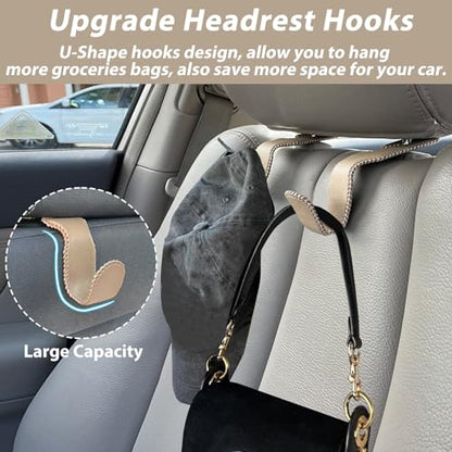 Purse Hook for Car, Purse Holder Car Headrest Hooks Leather for Hanging Purses and Bags, 2 Pack Beige - color: Beige