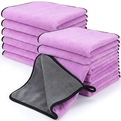 Tallew 12 Pcs Microfiber Towels for Cars, 800 GSM Plush Drying Cleaning Cloth Bulk, 16 x 16 Inch Thick Absorbent Wash Detailing Towels for Car Polishing, House, Kitchen Cleaning(Purple) - color: Purple