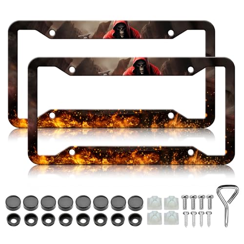 Personalized License Plate Frame - 2PCS Anime Death Stainless Steel Metal License Plate Holder, Rust-Proof Waterproof Car Decorative Tag Frames - color: Anime Death