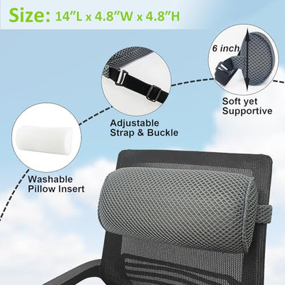 Esme L&H Lumbar Roll for Office Chair Car Seat, Breathable 3D Fabric Back Support Roll for Lower Back - D-Shape Lumbar Roll Pillow with Elastic Strap Lumbar Support Pillow for Office Chair