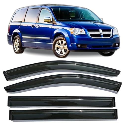 94251 Waterproof Sunproof Rain Guards Set, 4pcs Out-Channel Protective Side Window Wind Deflectors, Window Visor fit for 2008-2016 Chrysler Town & Country, 2008-2020 Dodge Grand Caravan - size: for 2008-2020 Grand Caravan/Town & Country