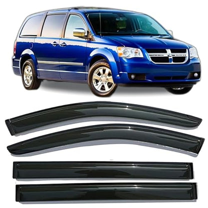 94251 Waterproof Sunproof Rain Guards Set, 4pcs Out-Channel Protective Side Window Wind Deflectors, Window Visor fit for 2008-2016 Chrysler Town & Country, 2008-2020 Dodge Grand Caravan - size: for 2008-2020 Grand Caravan/Town & Country