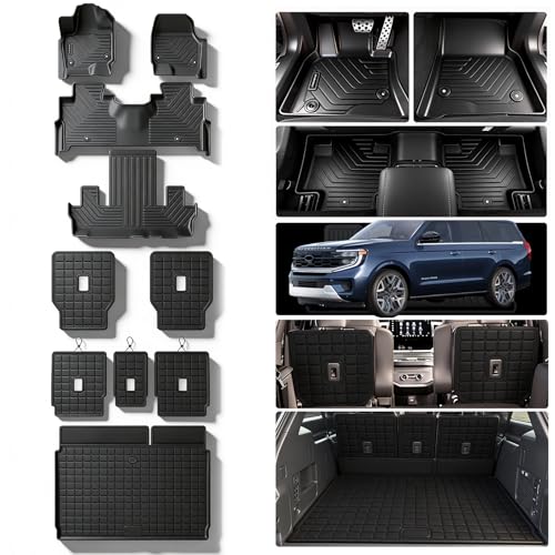Floor Mats for 2025 2026 Ford Expedition 7 Seats 2nd Row Bucket Seats (Not for Max) & Trunk Mat & Backrest Mat,TPE All Weather Protection 2nd & 3rd Row Backrest Mats Full Set Accessories - size: For 2025-2026 Ford Expedition (7 Seats)